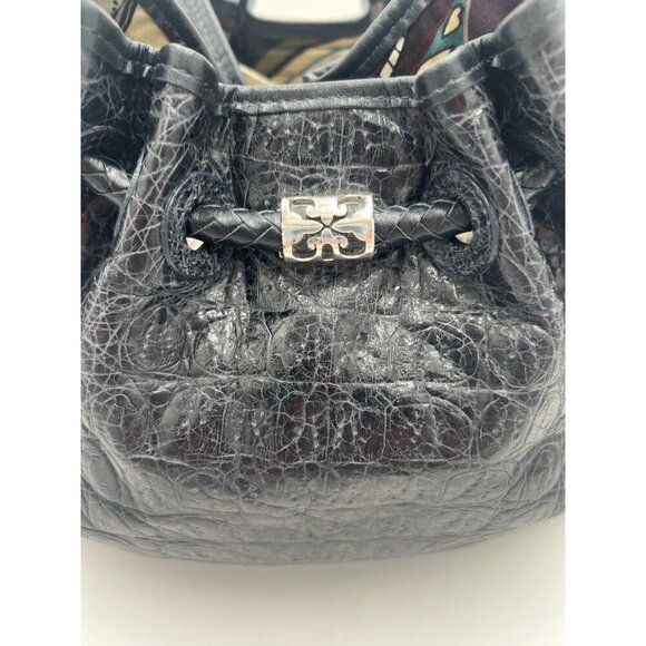Brighton Drawstring Charcoal Gray Faux Croc & Pebbled Leather with Silver Accent - Picture 7 of 14